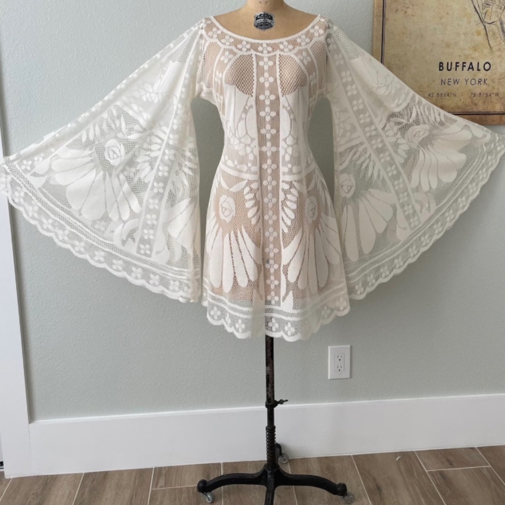 BRAND NEW* Boho Ivory Dress with Bell Sleeves